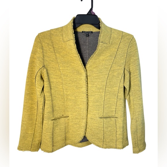 Eileen Fisher Jackets & Blazers - Eileen Fisher Merino Wool Mustard Yellow Blazer Fringe Hidden Snaps Sz M